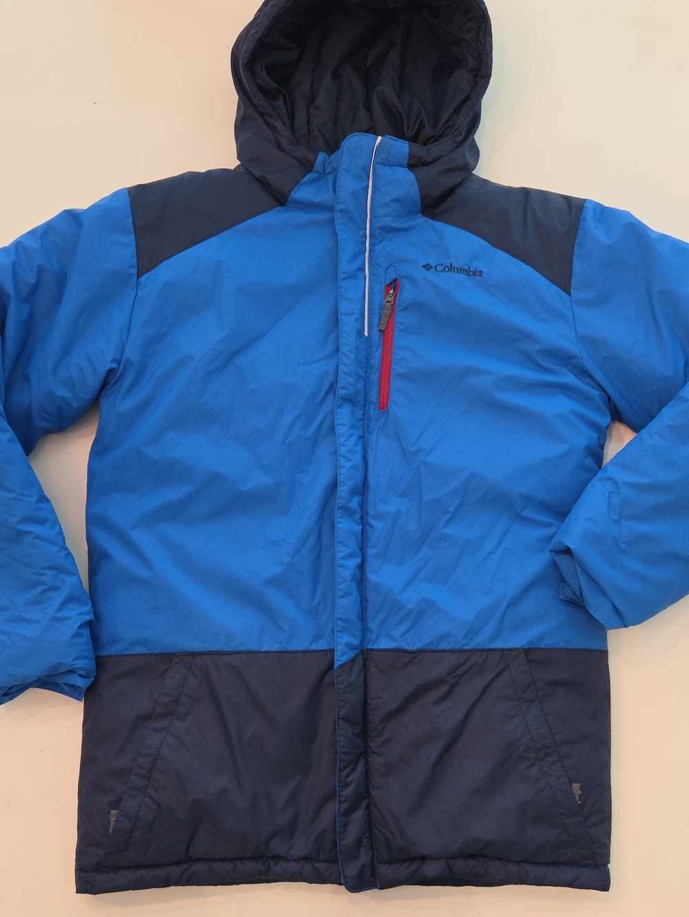 Columbia Blue Navy Colorblock Hooded Winter Jacket XL